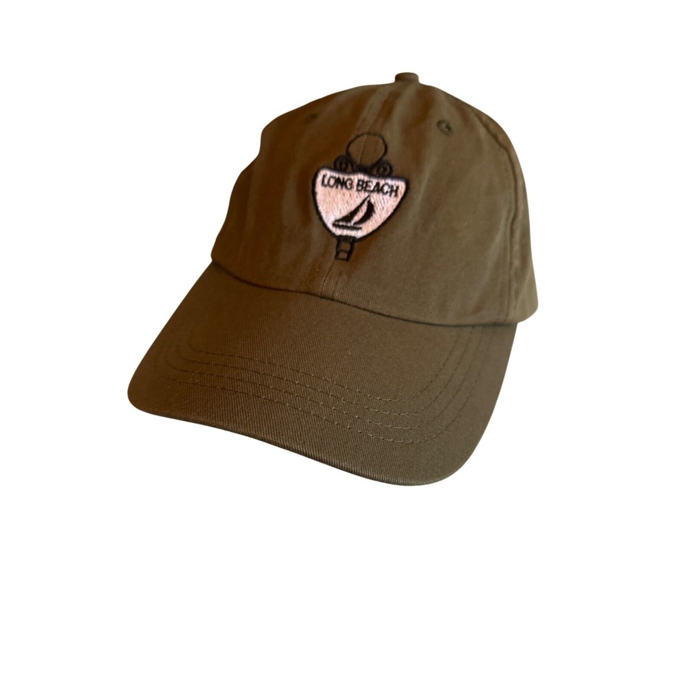 Long Beach Embroidered Cap Brown 100% Cotton Adjustable Baseball Hat Made In Ban